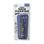 Liese 1Day Hair Monster 临时染发喷雾蓝色款包装正面图，展示海军黑配色瓶身与防水易洗图标。
