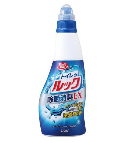 日本狮王 LOOK 马桶清洁剂 450ml 瓶身正面，展示长颈弯头喷嘴设计