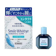 狮王 Smile Whiteye Contact 隐形眼镜专用眼药水包装盒与蓝色瓶身正面图