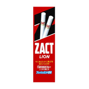 狮王 ZACT 去烟渍牙膏红色包装盒正面特写，印有品牌 Logo 及日文说明。