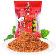 六婆辣椒面 100g 袋装正面图，红色包装展示四川香辣干碟蘸料