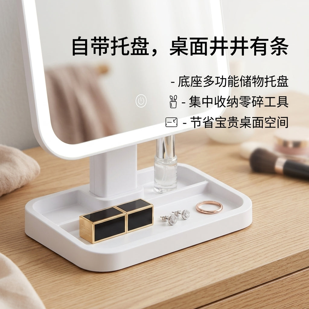 Tri-Fold Smart LED Makeup Mirror with Storage Base