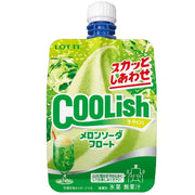 乐天 Coolish 密瓜苏打浮雪冰淇淋单袋包装正面图，展示绿色软袋与旋转盖设计