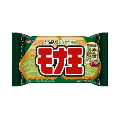 乐天 Mona Ou 宇治抹茶味最中雪糕，展示绿色抹茶冰淇淋夹心与格纹酥皮细节
