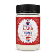 Lucky Farmer 澳洲猪油 375mL 罐装，正面标签显示古法火炼油及农夫图案，白色纯净质地。