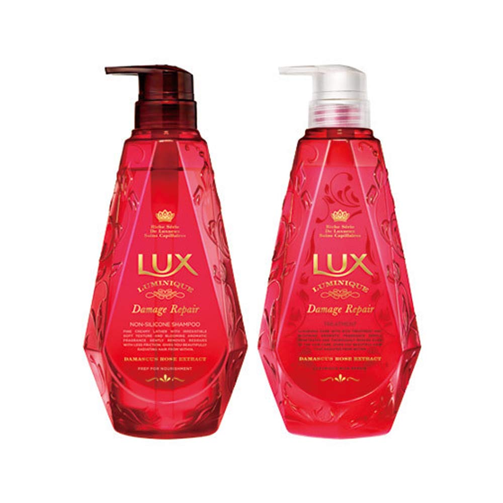 LUX LUMINIQUE 红色损伤修护套装，包含一瓶洗发水与一瓶护发素，大马士革玫瑰香型。