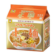东洋水产正系列味噌味拉面，橙色包装盒，内含5食入，展示了浓郁汤底配肉末和玉米的拉面成品图。