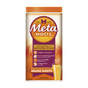 Metamucil美达施膳食纤维粉香橙顺滑味673g罐装正面图，包装上标有100%天然洋车前子壳成分及114次冲泡容量。