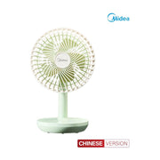 美的 Midea 迷你小风扇 TDG12B，浅绿色机身，台式放置视角，右上角有 Midea 品牌标识，底部标注 CHINESE VERSION。