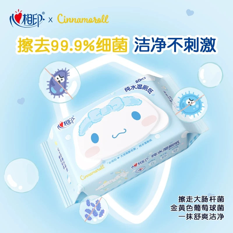 心相印湿厕纸包装细节图，展示纯水配方说明及厚实质地特写