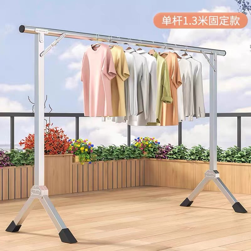 单杆晾衣架侧面展示图，显示 1.3 米杆长与底部滑轮结构