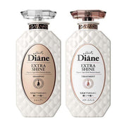 黛丝恩 Moist Diane Extra Shine 洗发水与护发素套装正面展示，白色菱格瓶身设计。