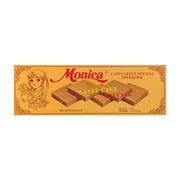 Monica特制千层蛋糕410g包装正面图，展示了层层分明的切片蛋糕图案、品牌Logo及东南亚风味标识。