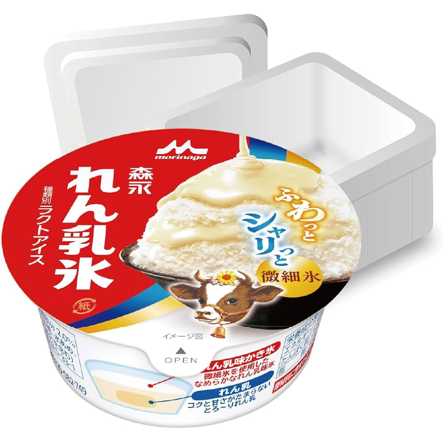 森永MOW摩尔奶油曲奇饼干冰淇淋的侧面包装展示，包含产品结构示意图和日文说明
