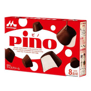 森永 Pino 经典香草味冰淇淋球，六粒装白色巧克力外壳特写
