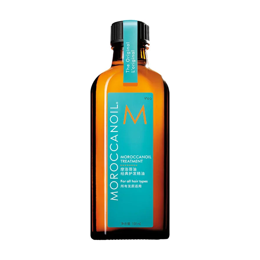 Moroccanoil 摩洛哥护发精油经典款 100ml 正面展示，棕色玻璃瓶身配蓝色标签。