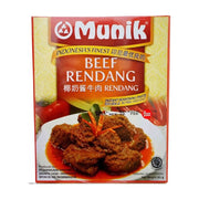 Munik印尼椰香牛肉咖喱调料包正面包装图，展示了浓郁的牛肉咖喱成品图。