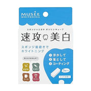 Musee Whitening 速攻美白牙擦包装正面，显示蓝色与白色设计的日文包装盒，标注有3枚入及针对咖啡、红酒渍的清洁图标。