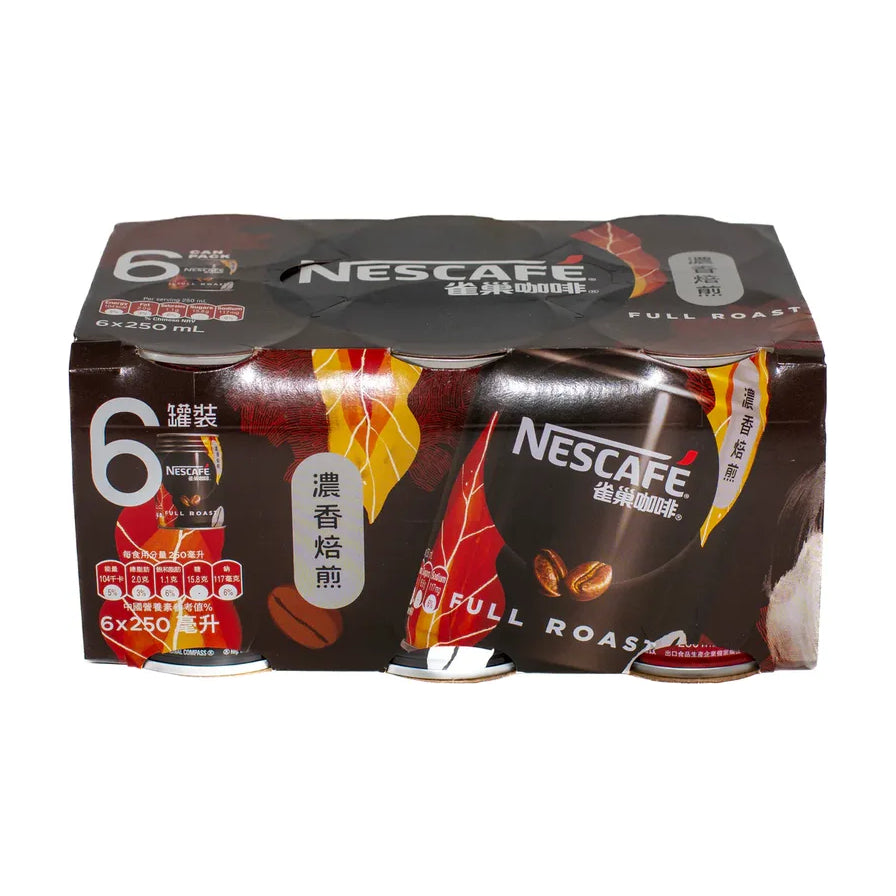 雀巢咖啡烘焙口味六罐装整箱包装图，展示外盒正面及顶部，可见 6x250ml 规格标识。
