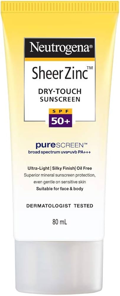 露得清敏感肌防晒霜白色瓶身正面图，展示品牌标识与 SPF50+ 防护信息