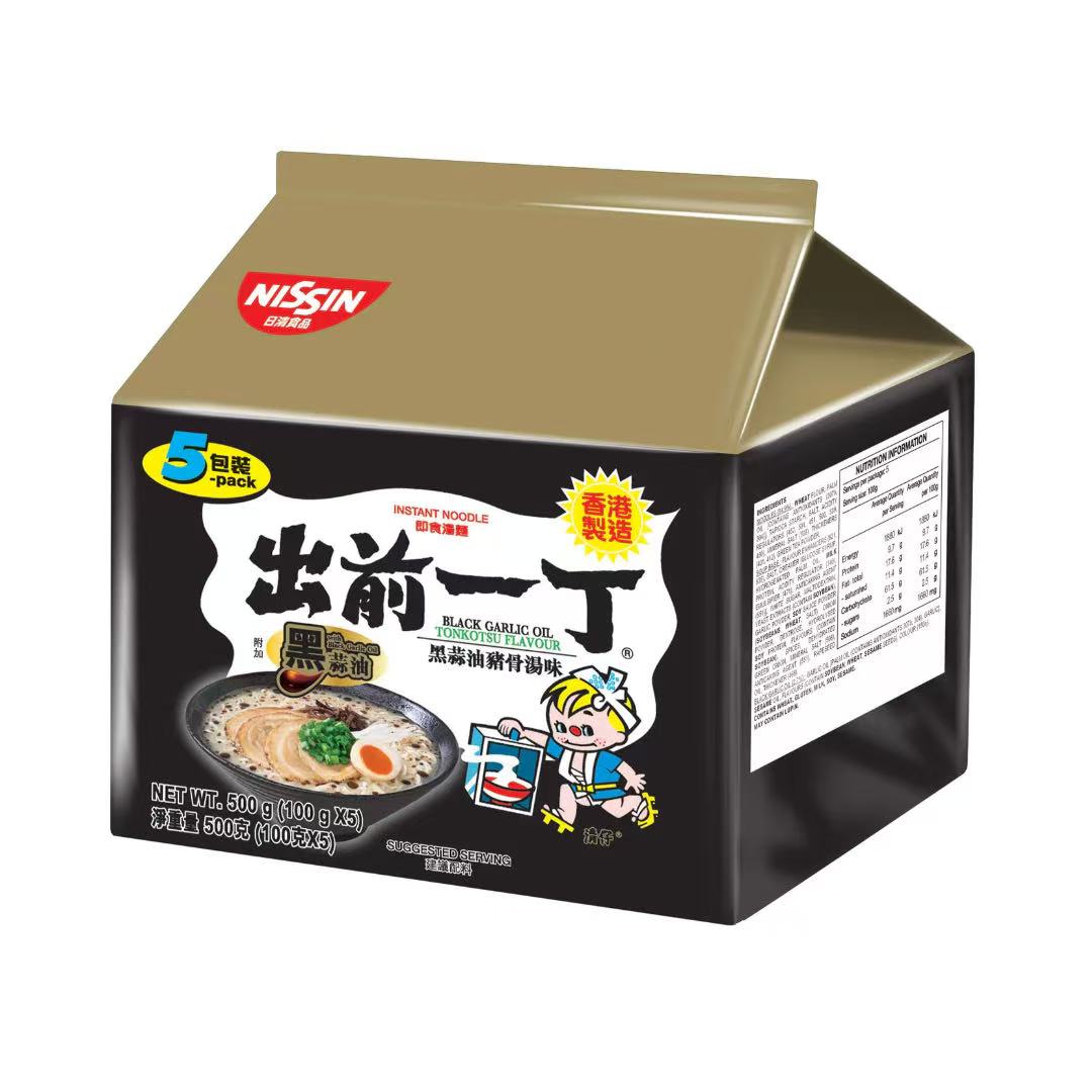 日清出前一丁黑蒜油味方便面包装，特制蒜香浓郁汤底