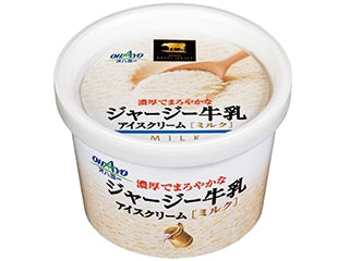 OHAYO 泽西牛乳口味冰淇淋单杯特写，白色杯身展示浓郁奶香质地