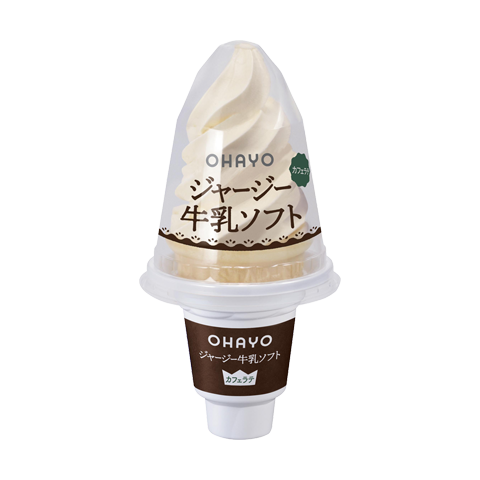 OHAYO 拿铁味泽西牛乳软冰淇淋单杯特写，棕色包装呈现咖啡风味