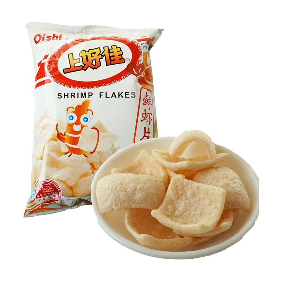 上好佳鲜虾片原味包装袋与一碗酥脆的虾片