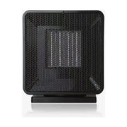 Omega Altise 2400W 陶瓷电暖器正面图，黑色简约方形设计，带有蜂窝状保护网罩。