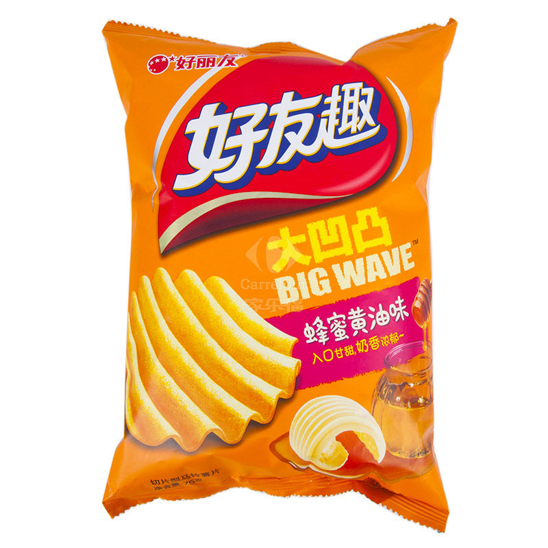 好丽友好友趣凹凸薯片蜂蜜黄油味单袋包装正面图
