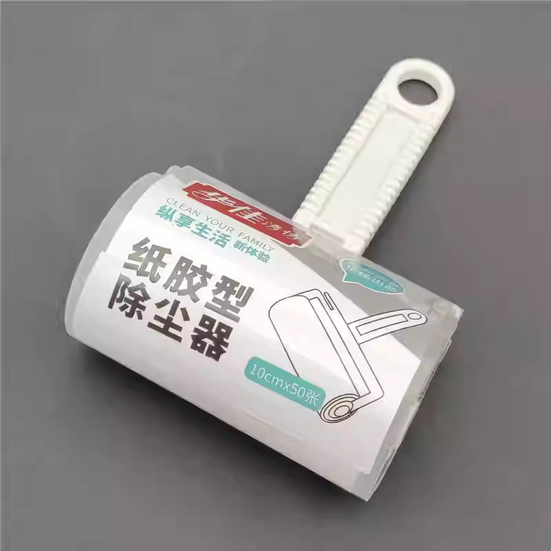 华佳纸胶型除尘器主图，展示手柄与粘毛滚筒结构