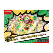 宝可梦集换式卡牌 Mega Evolution Ascended Heroes Mega大竺葵ex礼盒正面图，展示内含的闪卡、超大特典卡及4包扩充包。