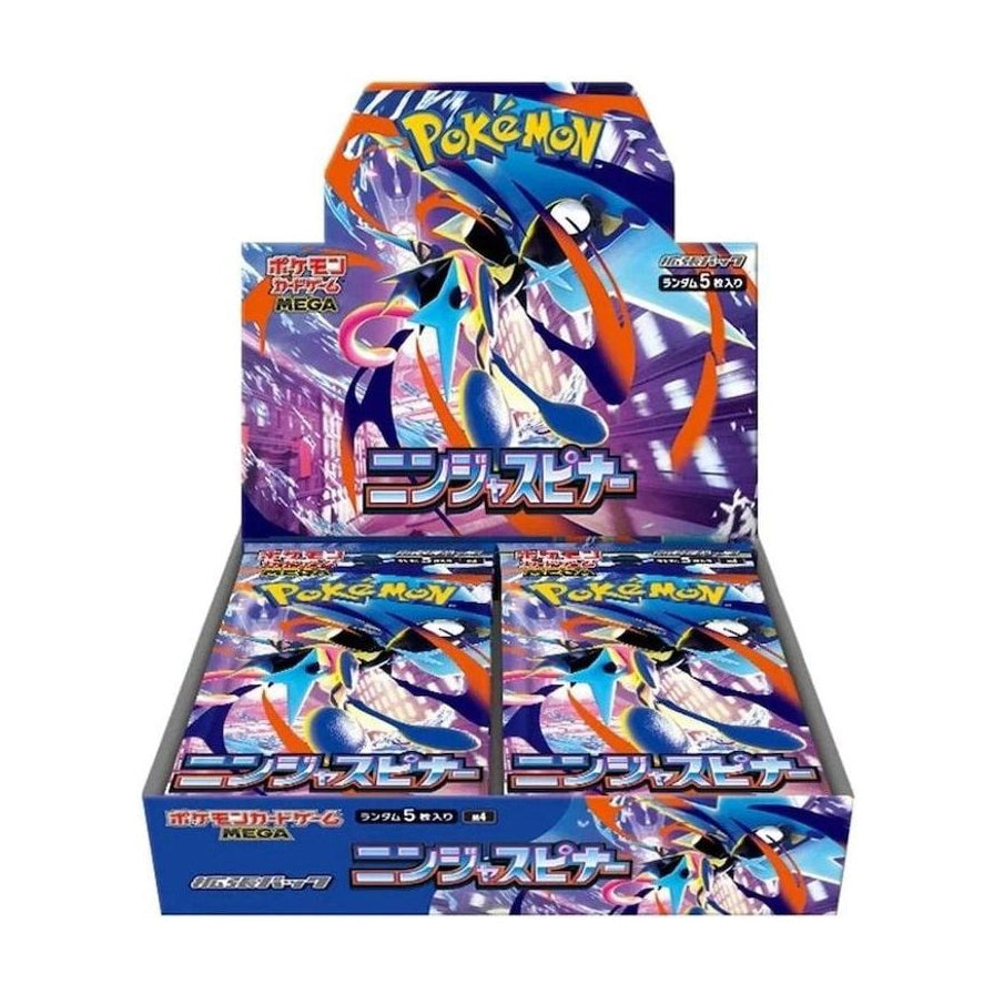 Pokemon 宝可梦 TCG Ninja Spinner M4 日版补充包整盒展示，包含多包卡牌，包装印有甲贺忍蛙插画。