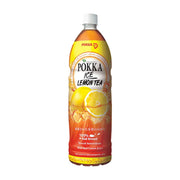 POKKA 冰柠檬茶 1.5L 大容量瓶装，瓶身印有新鲜柠檬和冰块图案，展示 100% 真实萃取和天然抗氧化成分。
