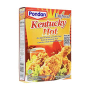 Pondan Unifood 肯德基风味炸鸡粉香辣味包装正面，展示金黄酥脆的炸鸡腿图案。
