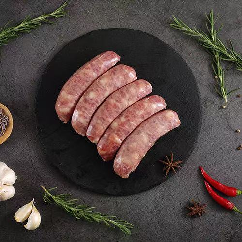 富味香澳洲猪肉香肠默认包装图，展示 500g 冷冻生肉制品外观