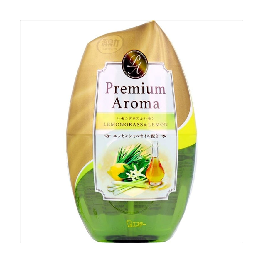 小鸡 Premium Aroma 室内芳香剂柠檬铃兰香型正面图，金色与绿色瓶身包装，标签印有香茅与柠檬图案。