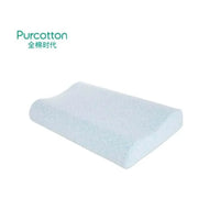 全棉时代护颈记忆枕，展示波浪型人体工学设计，左上角带有 Purcotton 全棉时代品牌标识。