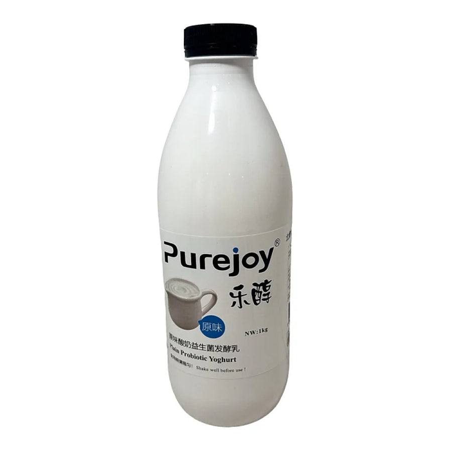 乐醇 Purejoy 原味益生菌发酵乳 1kg 瓶装，白色瓶身印有蓝色原味标识，黑色瓶盖。