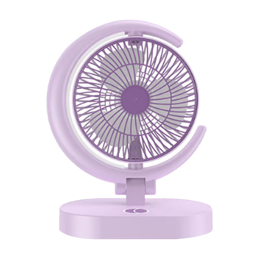 紫色8寸空气循环桌面风扇正面白底图，展示简约圆形外框与稳固底座设计。