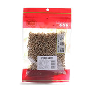 钎诚白胡椒粒100g透明袋装，展示饱满的白色胡椒颗粒，包装上有钎诚精选及白胡椒粒字样。