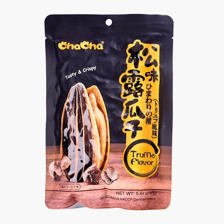 恰恰黑松露味瓜子包装，深色设计突显独特风味