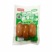 起亮脆骨肠蒜香味包装正面，展示含真实软骨颗粒的即食香肠