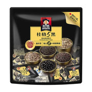 桂格5黑混合即食麦片包装正面图，展示黑芝麻、黑米、黑豆、黑麦、黑小麦五种黑色食材，标注18小袋独立便携装。
