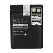 Quality 1st 激光焕颜黑面膜包装袋正面，展示黑色膜布与维 C 护肤功效说明