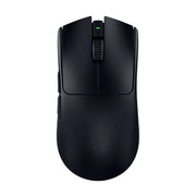 Razer 雷蛇炼狱蝰蛇 V3 专业版黑色无线鼠标俯视图，展示极简人体工程学设计与滚轮指示灯