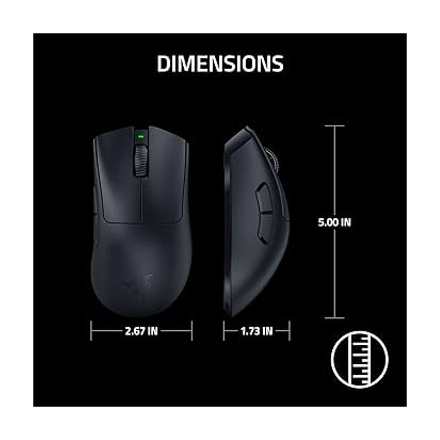 Razer 雷蛇炼狱蝰蛇 V3 专业版鼠标尺寸示意图，标注长度 5.00 英寸，宽度 2.67 英寸，高度 1.73 英寸
