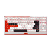 Razer雷蛇LPL限定款机械键盘，采用红白黑三色键帽设计，87键紧凑布局，带有红色背光效果。