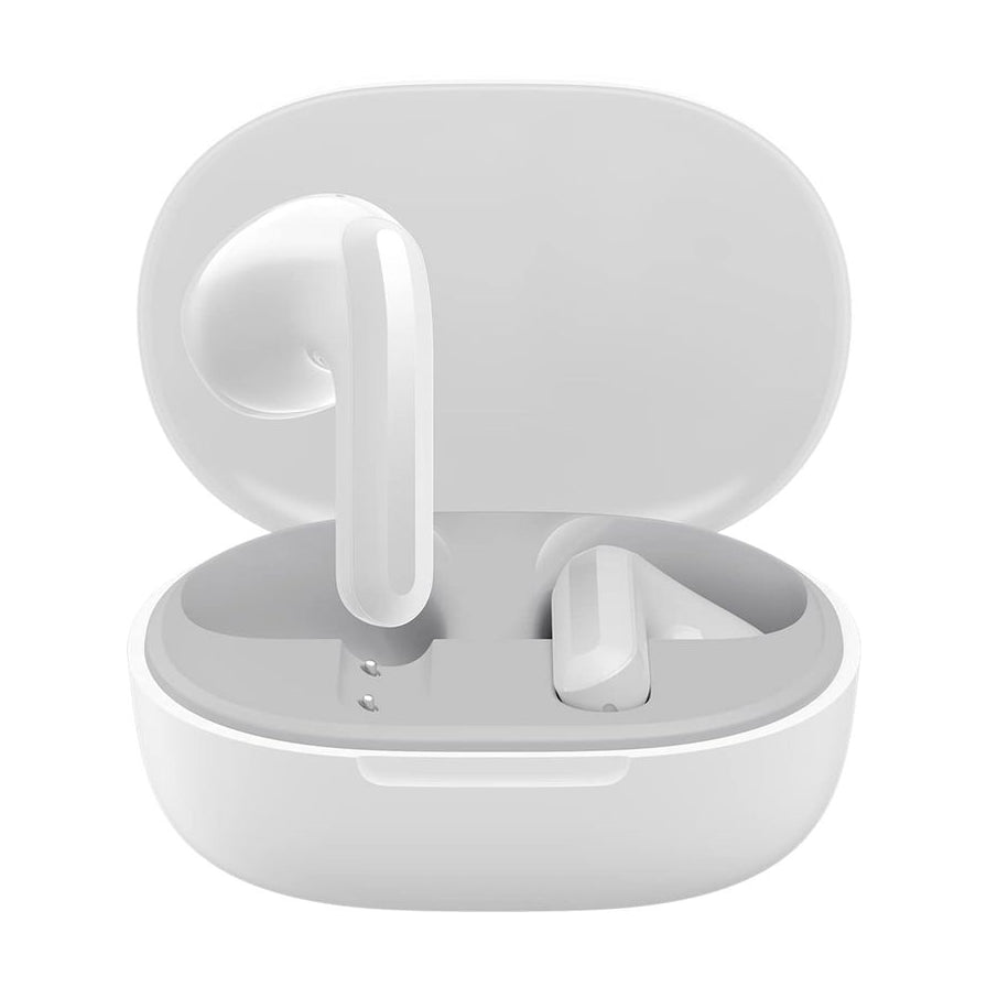 Redmi Buds 4 青春版白色无线蓝牙耳机，充电盒开启状态，展示耳机本体。