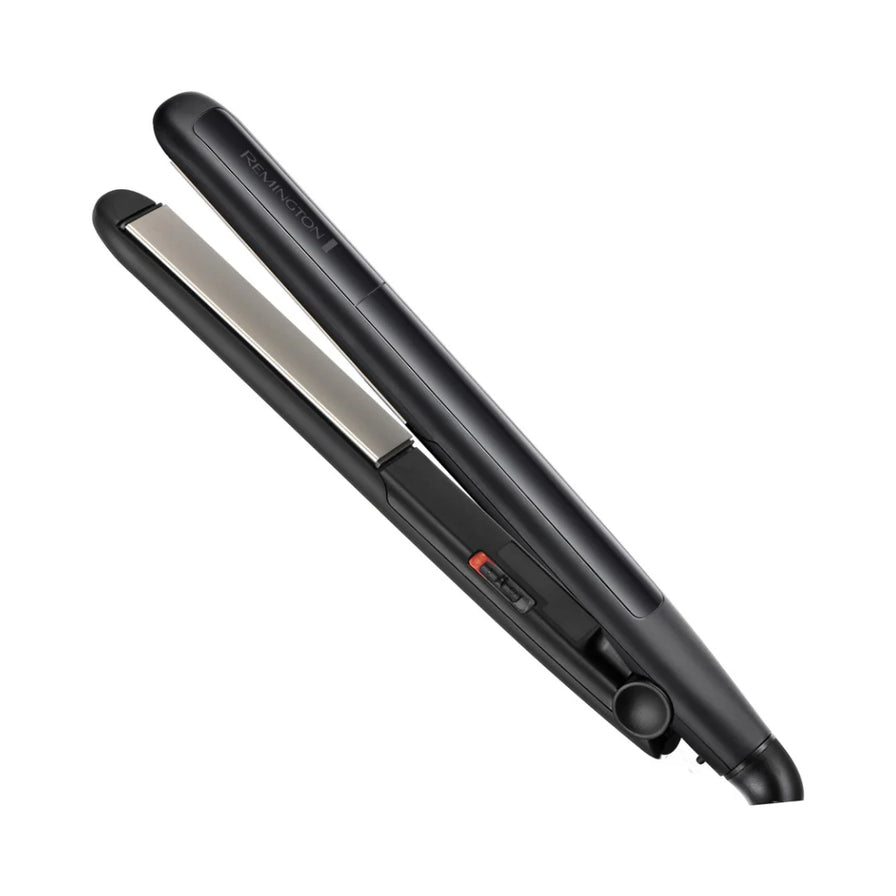 Remington 雷明顿 S1370 直发器侧面视角，展示修长黑色机身、陶瓷涂层面板及电源开关细节。